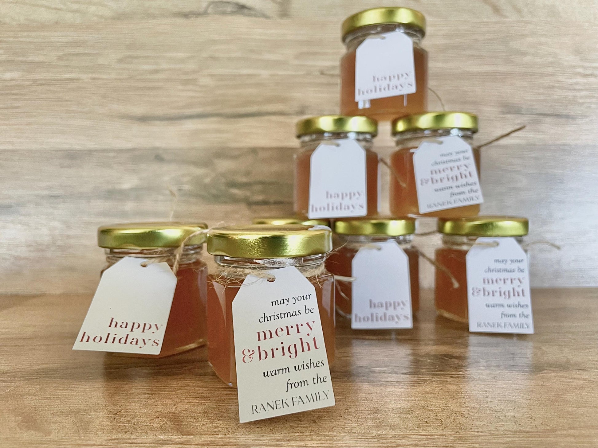 Personalized Mini Honey Jar Favors - Christmas Party Favors - Holiday Party Gifts - Winter Wedding Favors