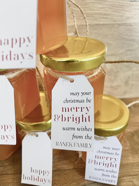 Personalized Mini Honey Jar Favors - Christmas Party Favors - Holiday Party Gifts - Winter Wedding Favors