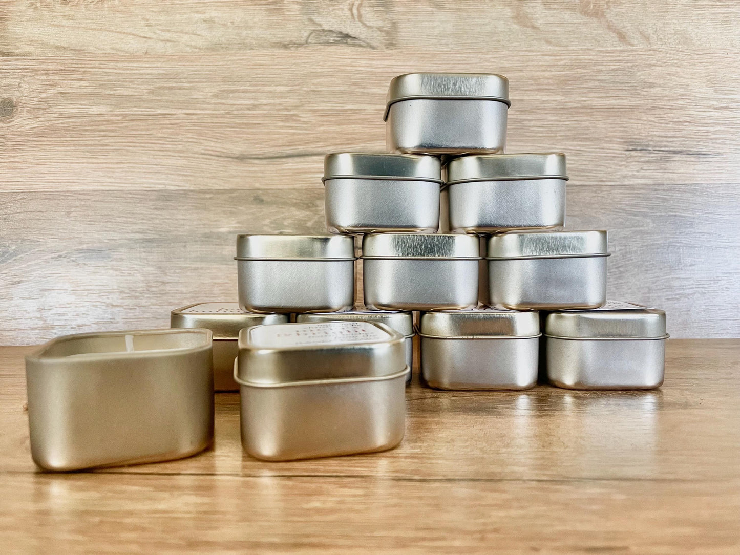 Mini Gold Tin Candle Favors - Christmas Party Favors - Holiday Candle Gifts - Personalized Candle Favors - Winter Wedding Favors