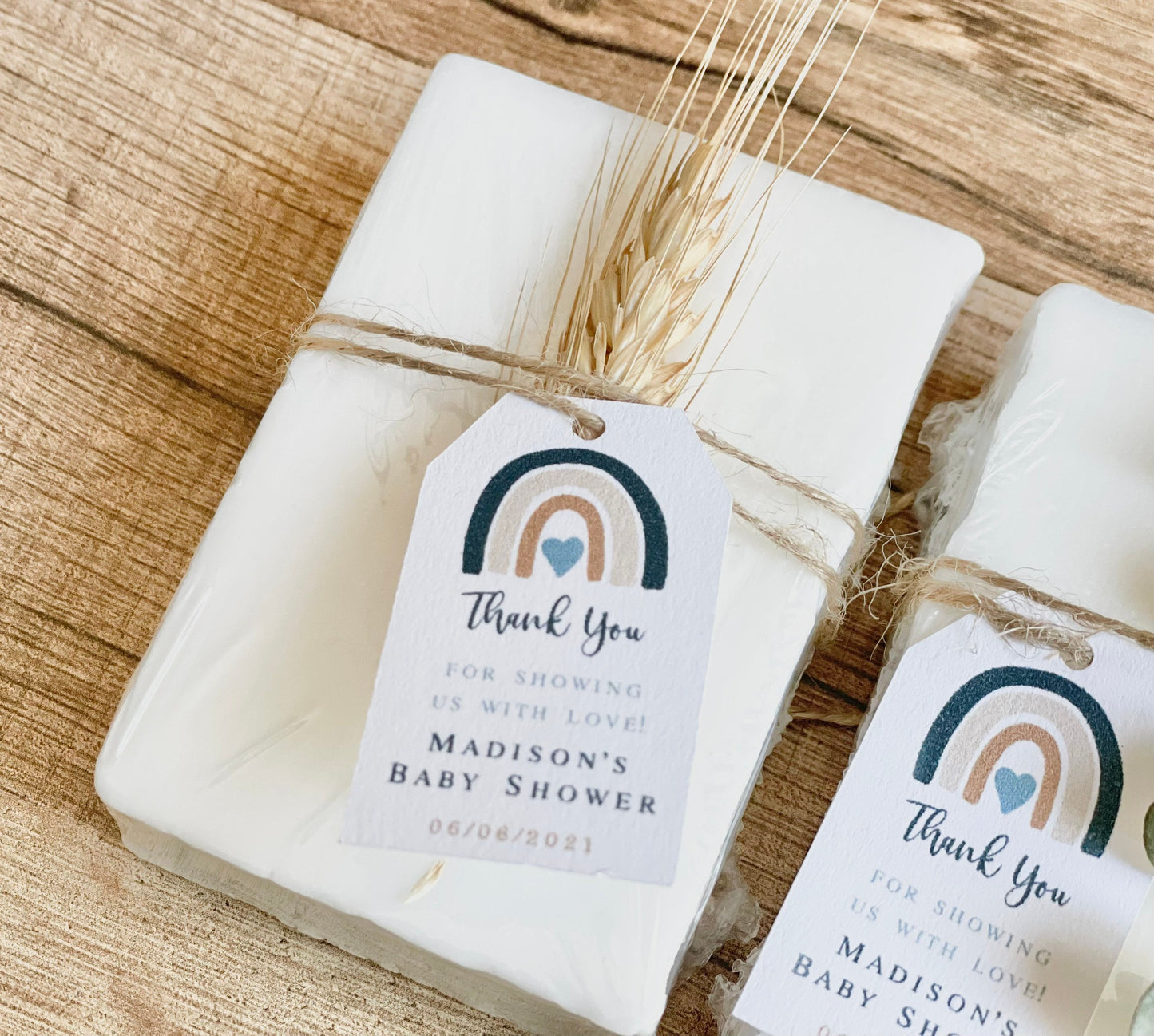 Gender Neutral Blue Boho Rainbow Baby Shower Soap Favors for Guests